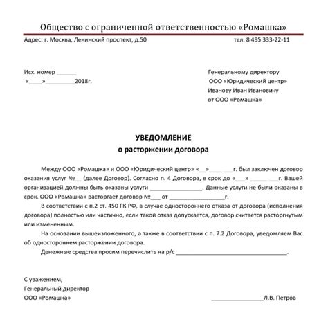 Уведомление о расторжении договора с Почта банк