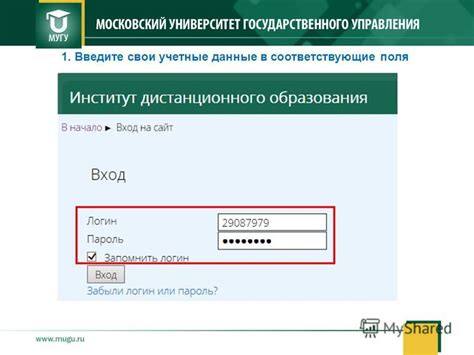 Введите свои учетные данные в соответствующие поля