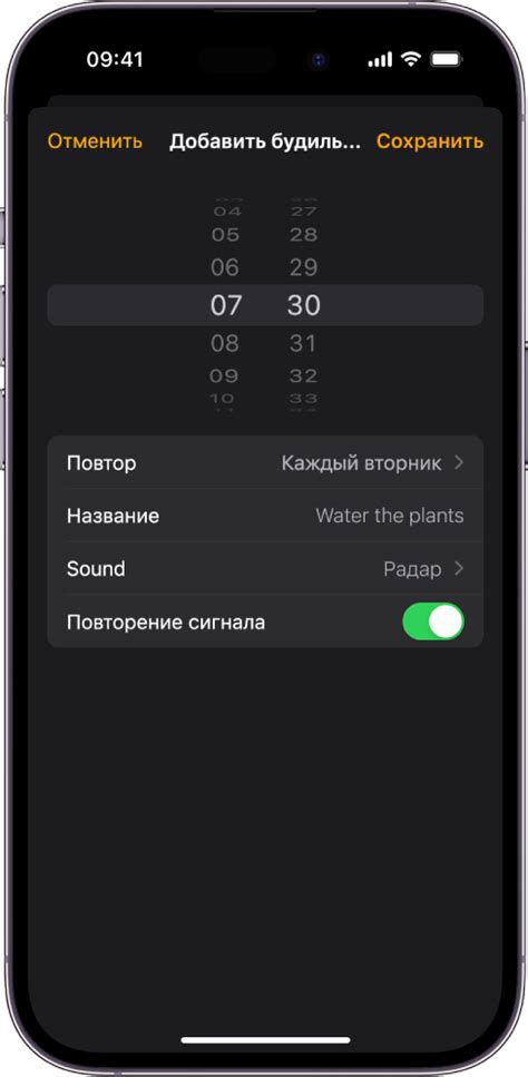 Настройка будильника: выбор звука и установка времени