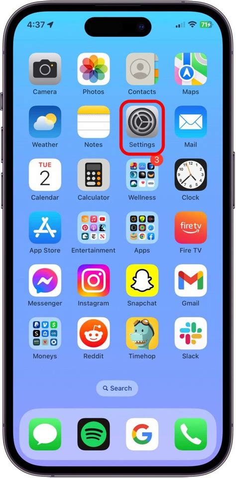 Откройте настройки iPhone 14 Pro