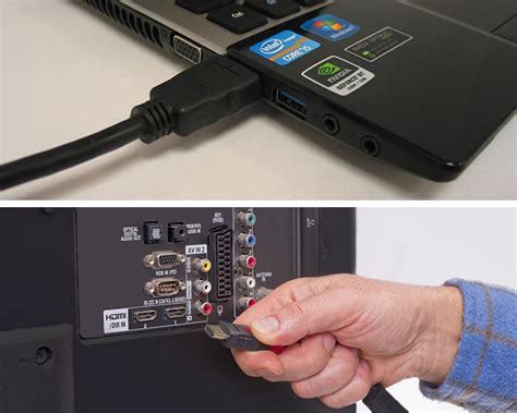 Подсоедините ноутбук через HDMI-кабель