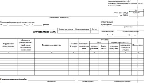 Указание дат начала и окончания отпусков