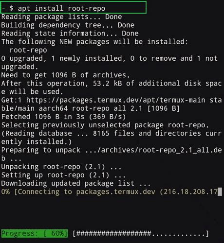 Установка пакетов Nmap и Termux API