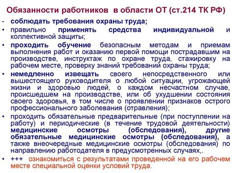 Основные обязанности и требования